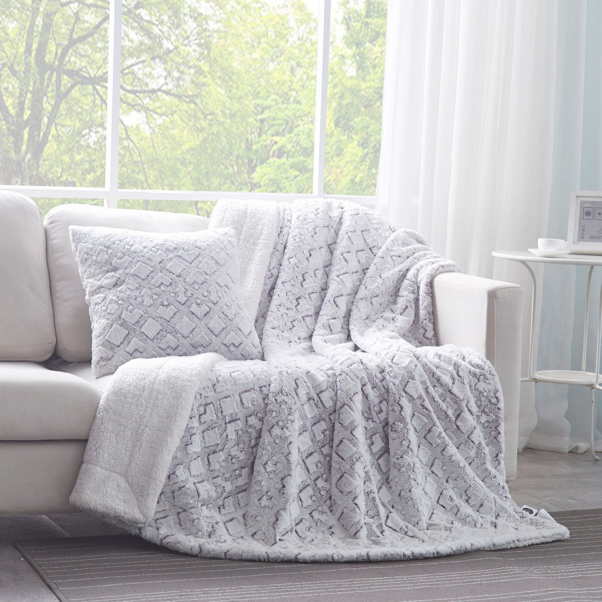 DaDa Bedding Dreamy Milky Way White & Purple Embossed Faux Fur Euro Throw Pillow Cover (M3395) from DaDalogy Bedding Collection