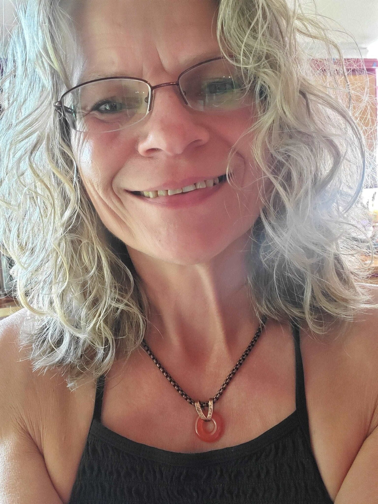 Carnelian Gemstone Donut Copper Chain Necklace from Alexa Martha Designs