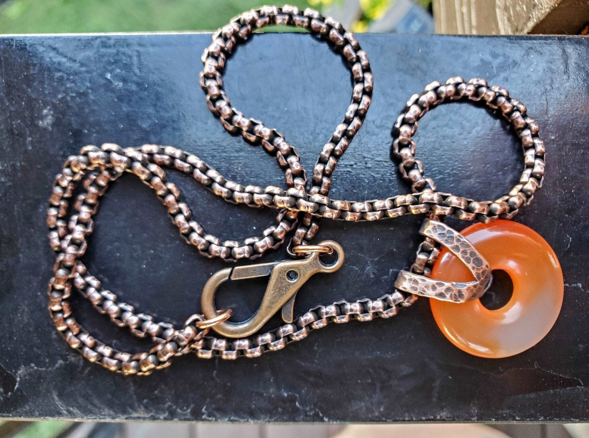 Carnelian Gemstone Donut Copper Chain Necklace from Alexa Martha Designs