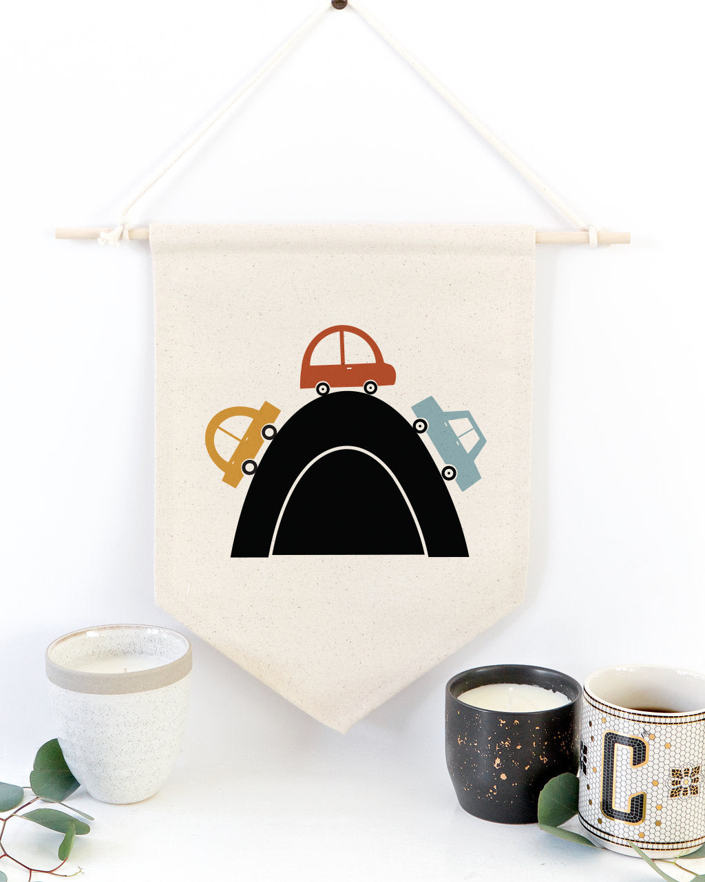 Cars and Rainbow Hanging Wall Banner from The Cotton & Canvas Co.