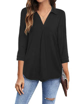 3/4 Sleeve Collared V Neck Tunic Top from MsDressly