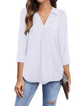 3/4 Sleeve Collared V Neck Tunic Top from MsDressly