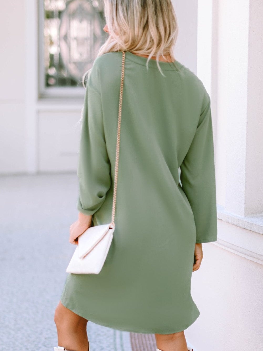 3/4 Sleeve Collared V Neck Tunic Top from MsDressly