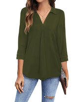 3/4 Sleeve Collared V Neck Tunic Top from MsDressly