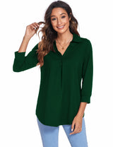 3/4 Sleeve Collared V Neck Tunic Top from MsDressly