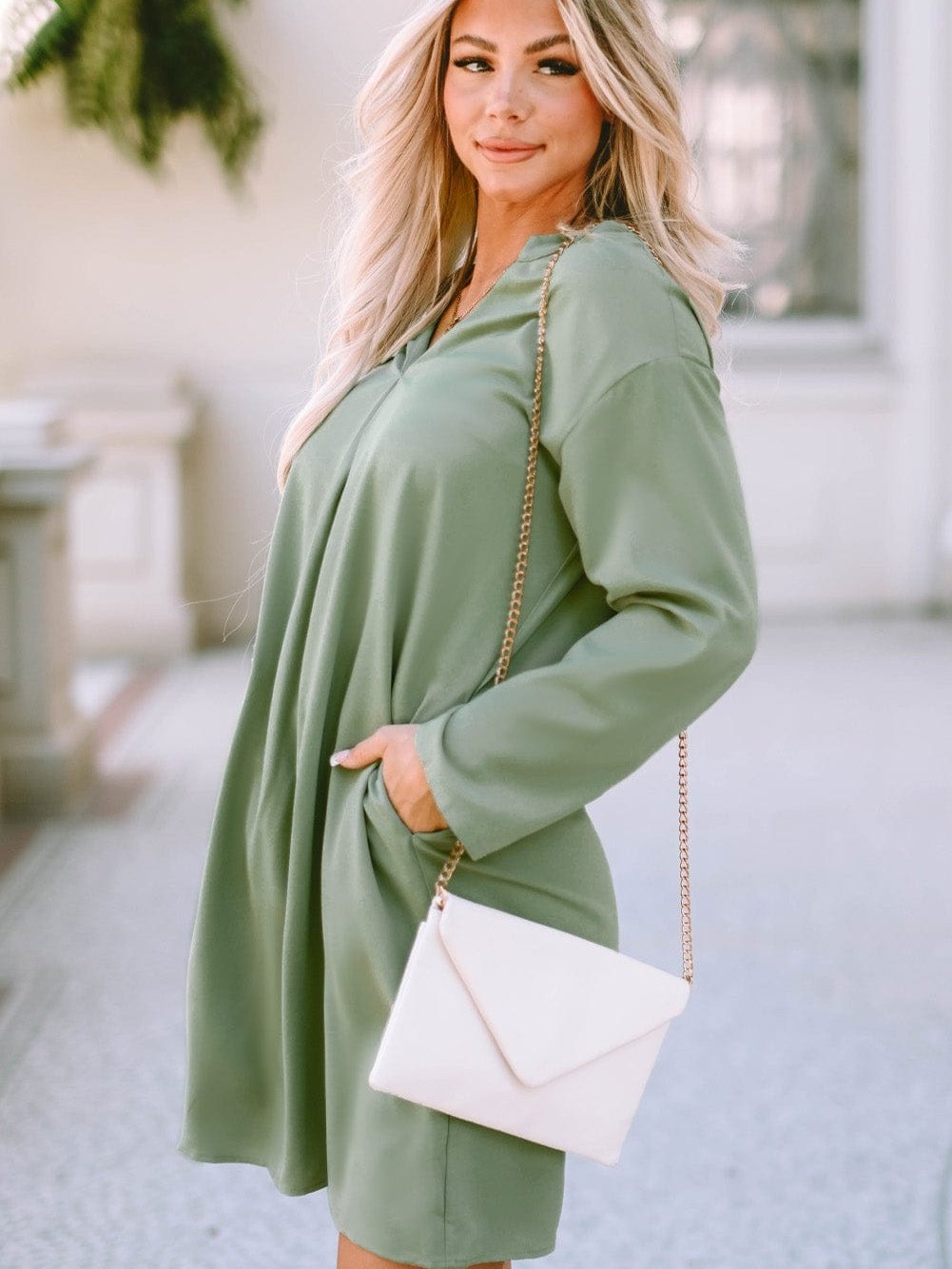 3/4 Sleeve Collared V Neck Tunic Top from MsDressly