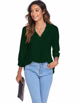 3/4 Sleeve Collared V Neck Tunic Top from MsDressly