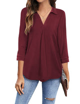 3/4 Sleeve Collared V Neck Tunic Top from MsDressly
