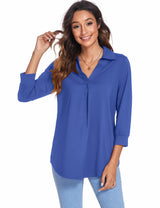 3/4 Sleeve Collared V Neck Tunic Top from MsDressly