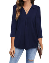 3/4 Sleeve Collared V Neck Tunic Top from MsDressly