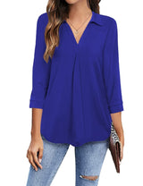 3/4 Sleeve Collared V Neck Tunic Top from MsDressly