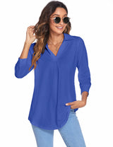 3/4 Sleeve Collared V Neck Tunic Top from MsDressly