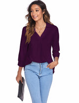 3/4 Sleeve Collared V Neck Tunic Top from MsDressly