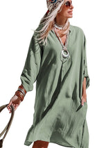 3/4 Sleeve Collared V Neck Tunic Top from MsDressly