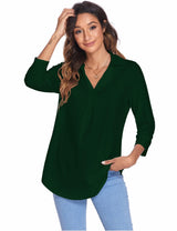 3/4 Sleeve Collared V Neck Tunic Top from MsDressly