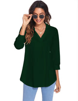 3/4 Sleeve Collared V Neck Tunic Top from MsDressly