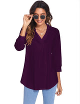 3/4 Sleeve Collared V Neck Tunic Top from MsDressly