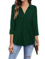 3/4 Sleeve Collared V Neck Tunic Top from MsDressly