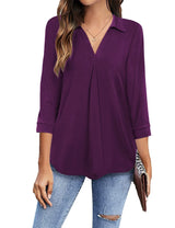 3/4 Sleeve Collared V Neck Tunic Top from MsDressly