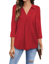 3/4 Sleeve Collared V Neck Tunic Top from MsDressly