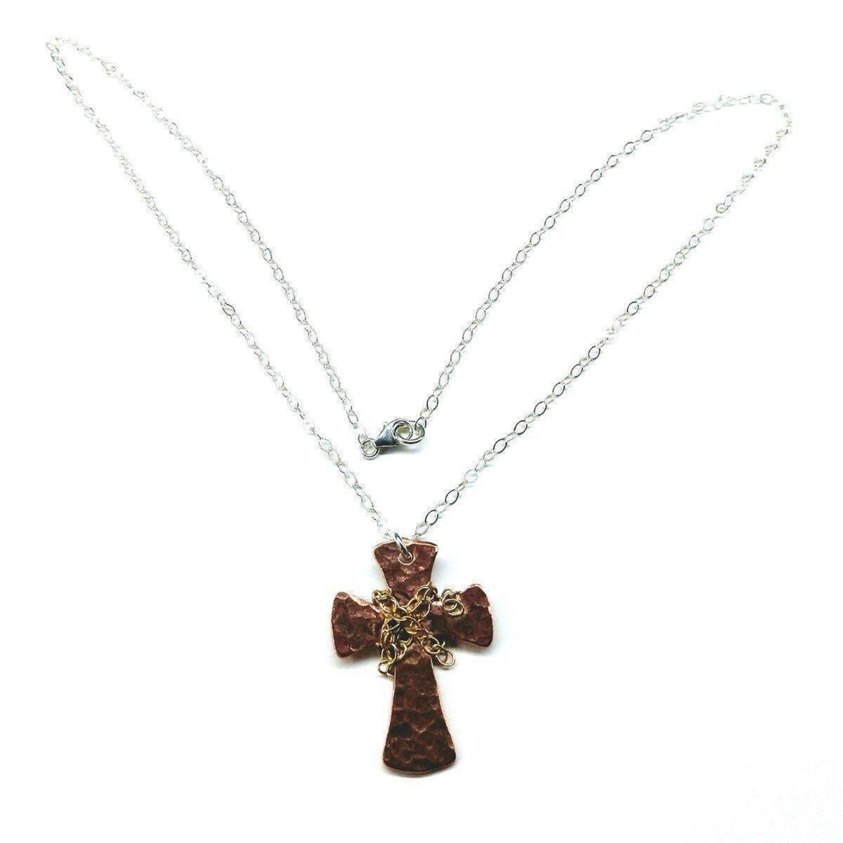 Chained Hammered Copper Cross Necklace For Him Or Her from Alexa Martha Designs