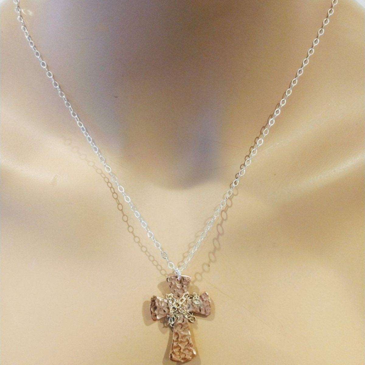 Chained Hammered Copper Cross Necklace For Him Or Her from Alexa Martha Designs