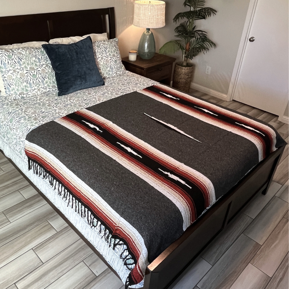 Charcoal Retro Diamond Mexican Blanket From West Path