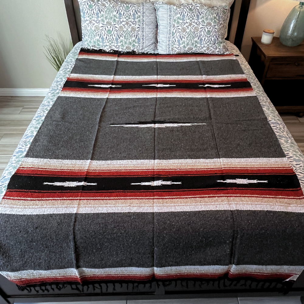 Charcoal Retro Diamond Mexican Blanket From West Path