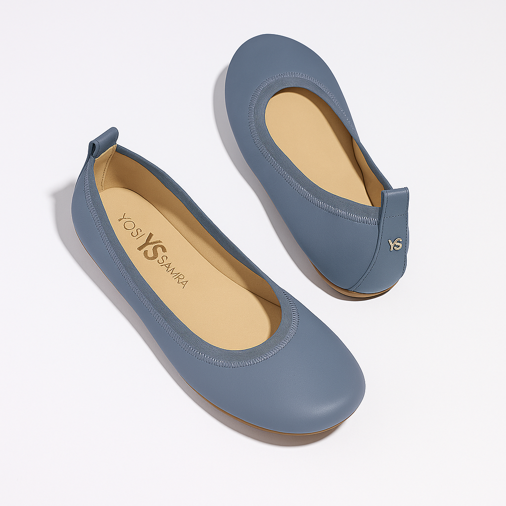Samara Foldable Ballet Flat in Dark Grey Leather from Yosi Samra