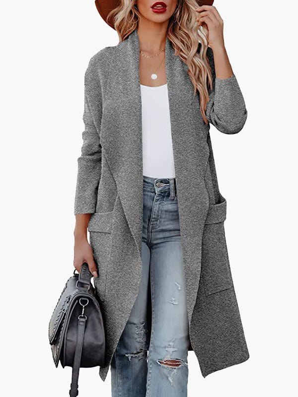 Chic Lapel Long Wool Coat with Pockets. from MsDressly