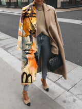 Chic Printed Lapel Woolen Coat with Unique Stitching from MsDressly