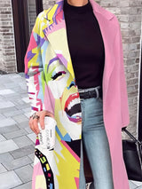 Chic Printed Lapel Woolen Coat with Unique Stitching from MsDressly