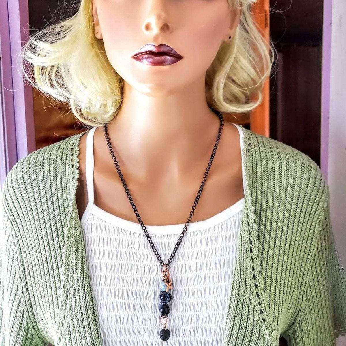Child Abuse Prevention Awareness Beaded Gemstone stick Pendant With Lava Rock Bead Charm Necklace from Alexa Martha Designs