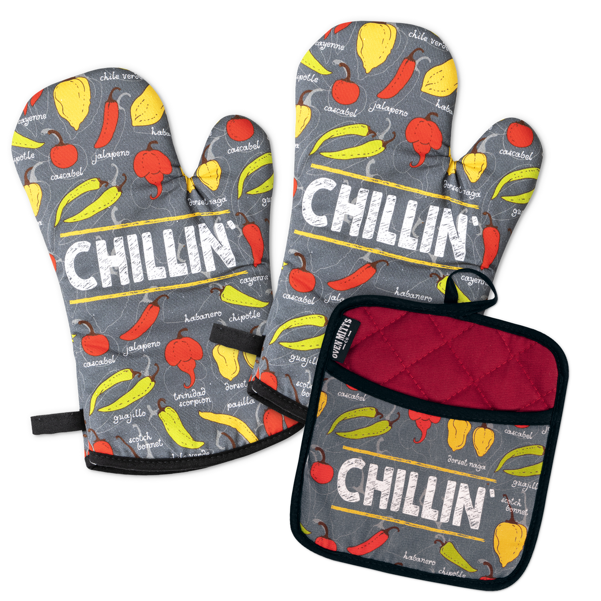 Chillin' Chillies Oven Mitts And Potholder Set From Zapps Clothing