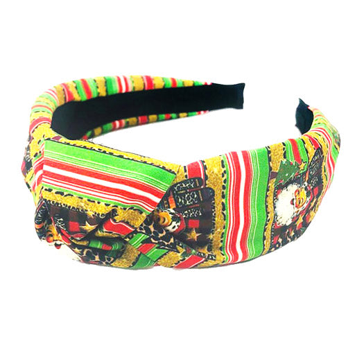 Christmas Theme Print Fabric Burnout Knot Headband from Madeline Love