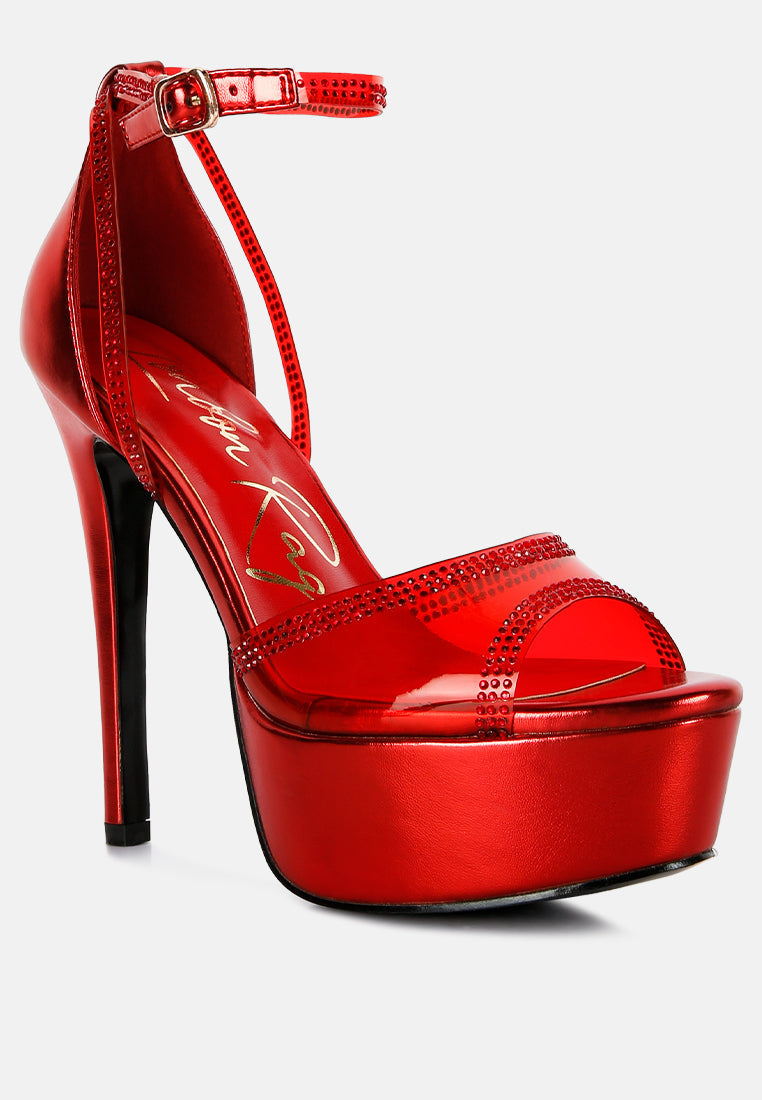 Cinderella Rhinestones Embellished Stiletto Platform Sandals from London Rag International