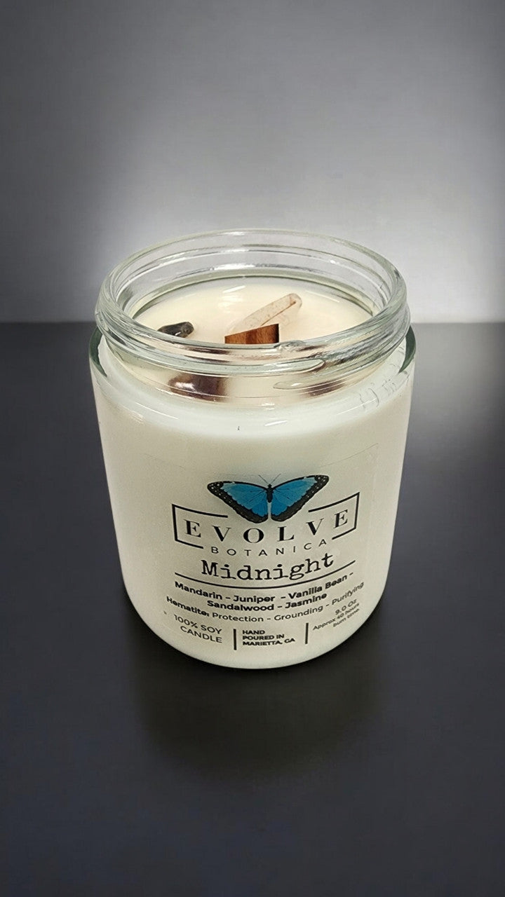 Classic 9oz Jam Jar Crystal Soy Candle - Midnight (Super Seven) from Evolve Botanica