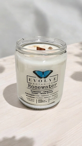 Classic 9oz Jam Jar Crystal Soy Candle - Rosewater (Rose Quartz & Moonstone) from Evolve Botanica