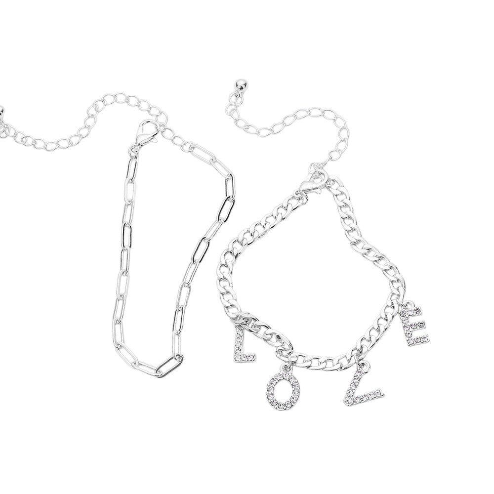 2PCS - LOVE Rhinestone Embellished Metal Chain Bracelets from Madeline Love