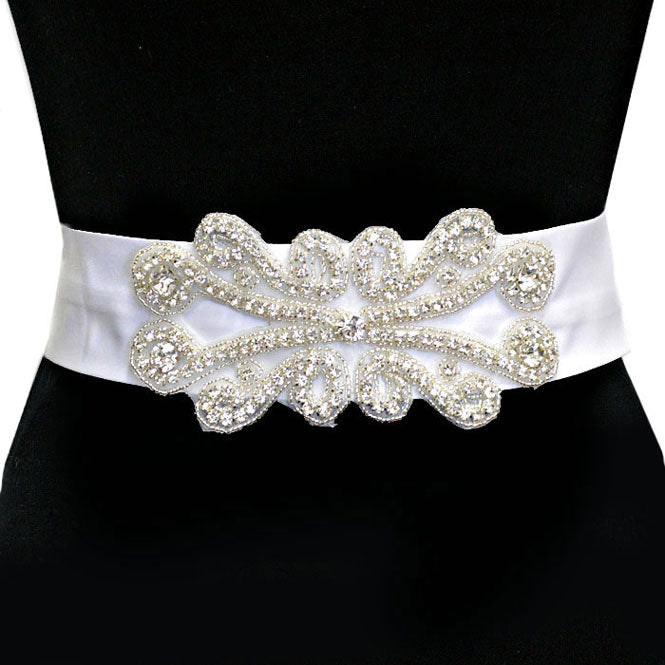 Bridal Wedding Crystal & Bead Ribbon Belt Headband from Madeline Love