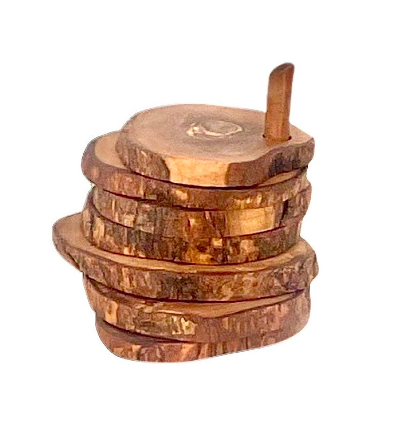 Olive Wood Coaster Set with Holder -7 Pcs from Choixe