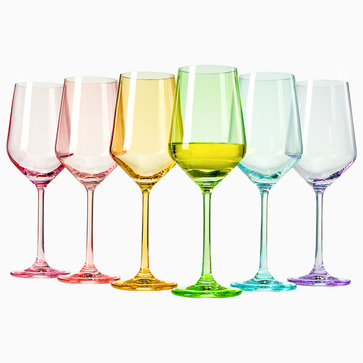 Colored Crystal Wine Glass Set of 6, Large Stemmed 12 oz Glasses, Great for all Occasions & Special Celebrations Unique Italian Style Tall Drinkware for Red & White Wine, Water Dinner, Color Glassware from The Wine Savant