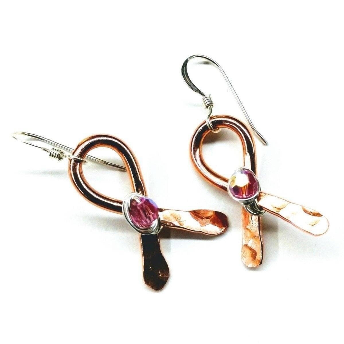 Copper Breast Cancer Awareness Ribbon Earrings from Alexa Martha Designs