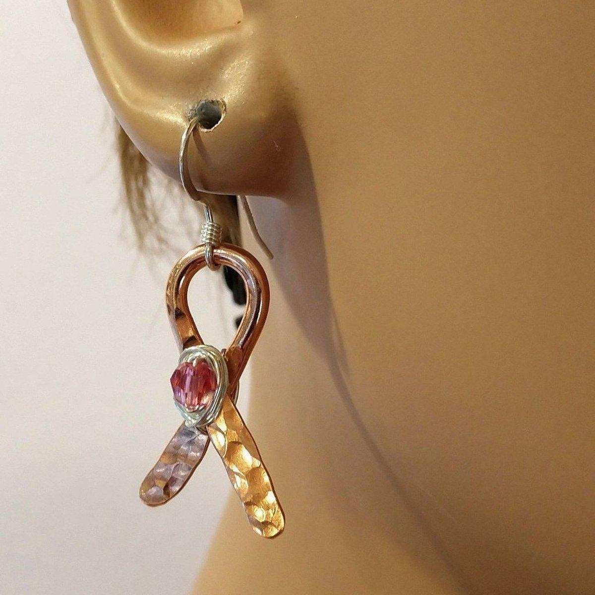 Copper Breast Cancer Awareness Ribbon Earrings from Alexa Martha Designs