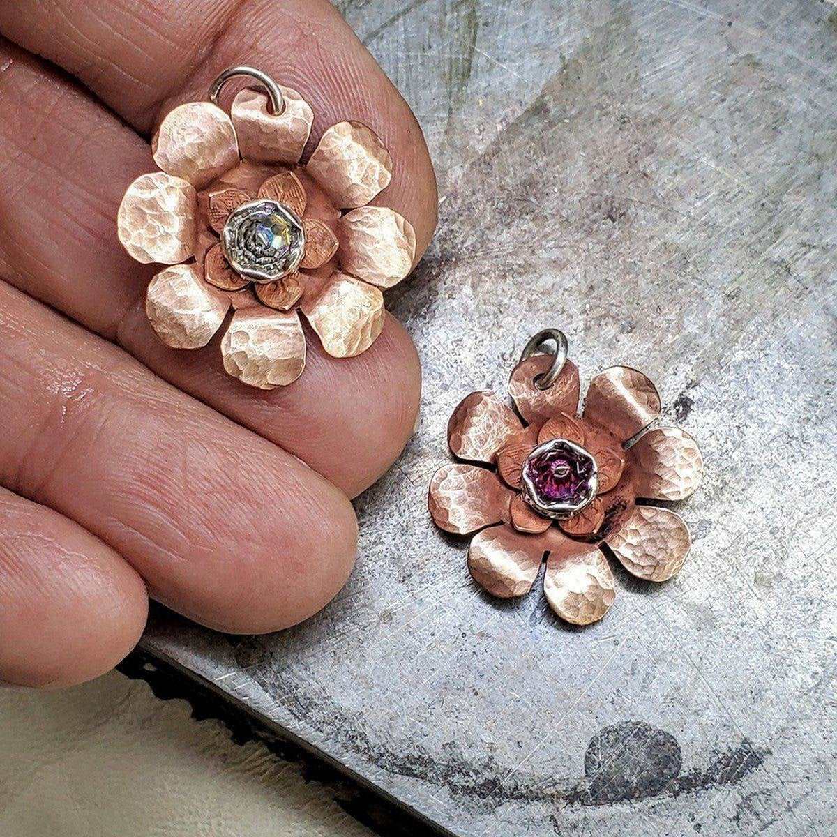 Copper Crystal Flower Blossom Spinner Necklace from Alexa Martha Designs