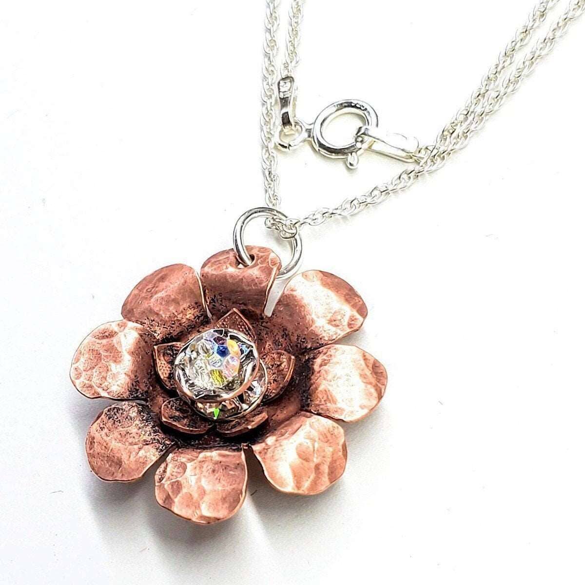Copper Crystal Flower Blossom Spinner Necklace from Alexa Martha Designs