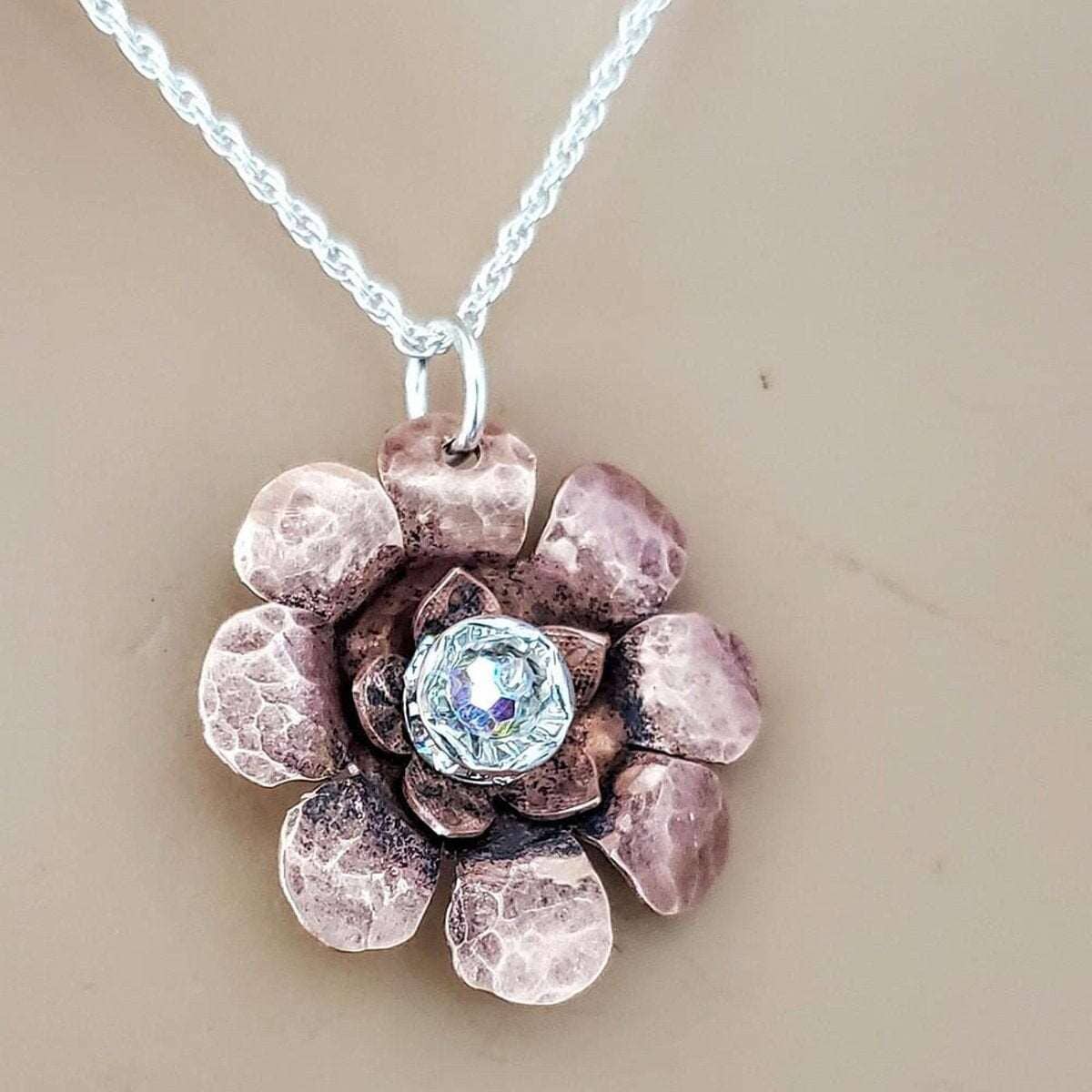 Copper Crystal Flower Blossom Spinner Necklace from Alexa Martha Designs