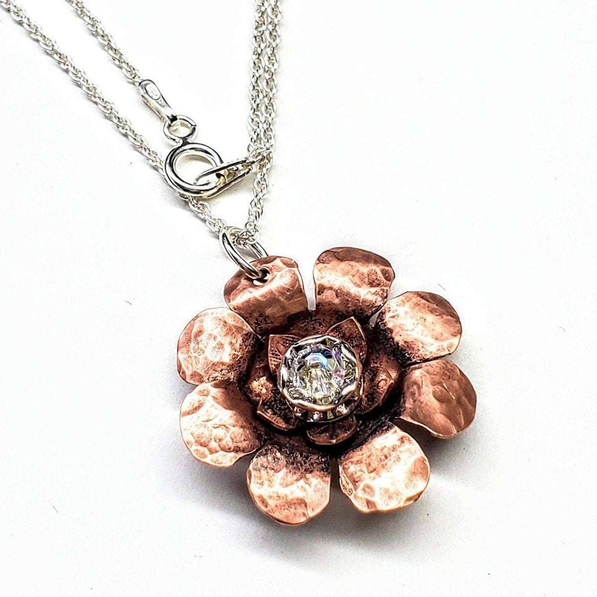 Copper Crystal Flower Blossom Spinner Necklace from Alexa Martha Designs