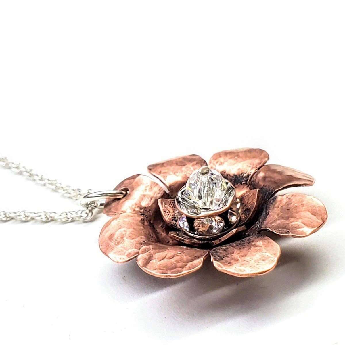 Copper Crystal Flower Blossom Spinner Necklace from Alexa Martha Designs