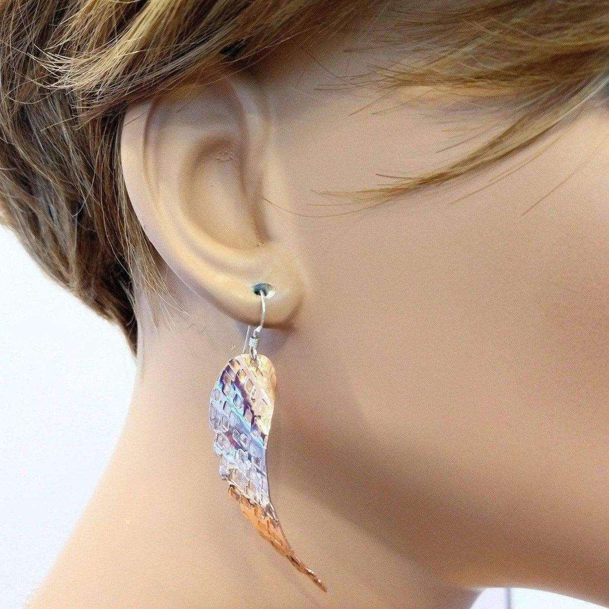 Copper Hammer Pattern Sculpted Angel Wings Earrings from Alexa Martha Designs